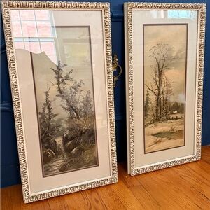Vintage Framed Nature Landscape Art Prints winter time scenes